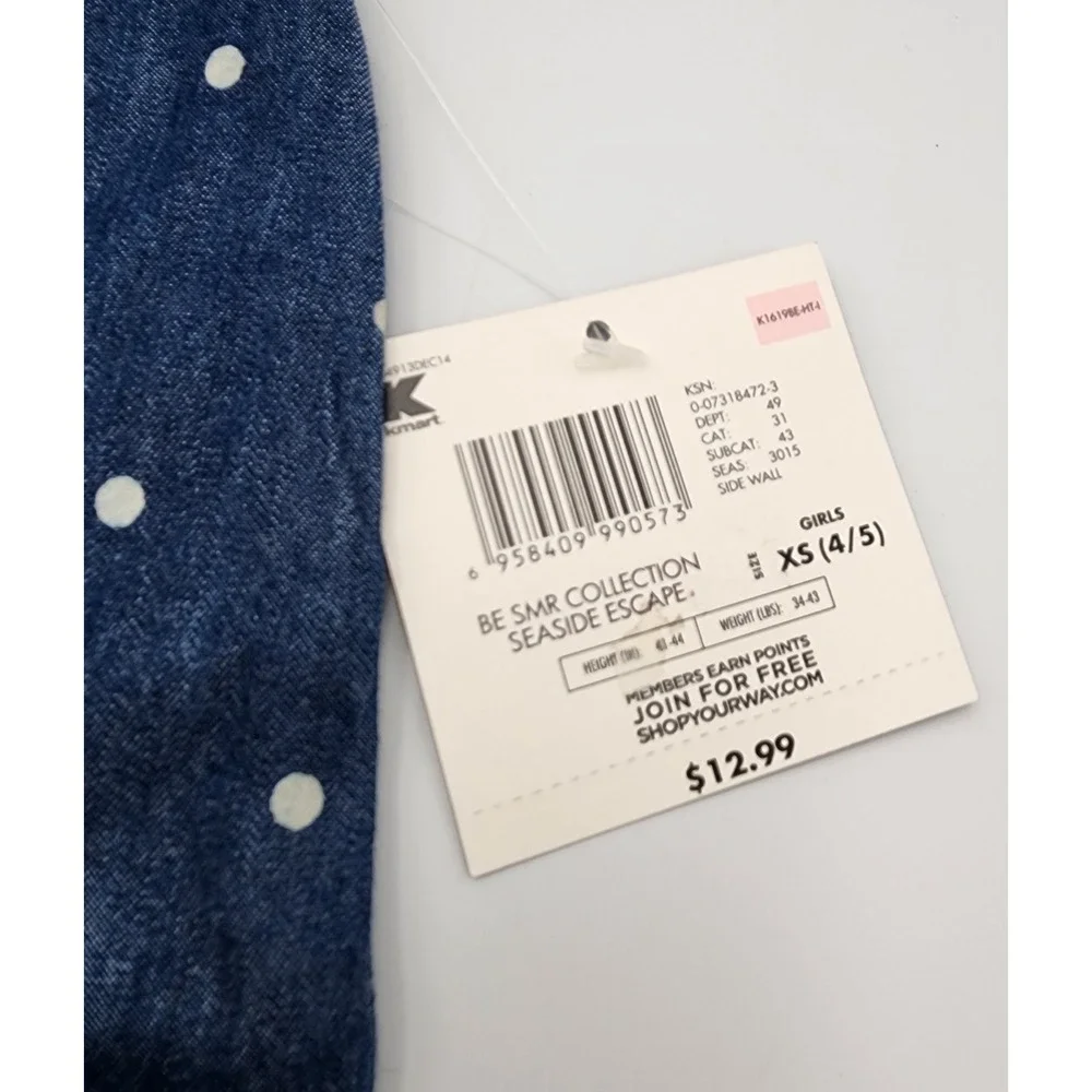 Basic Editions Girls XS Denim Dress Sleeveless Blue Polka‎ Dot Kids Clothes